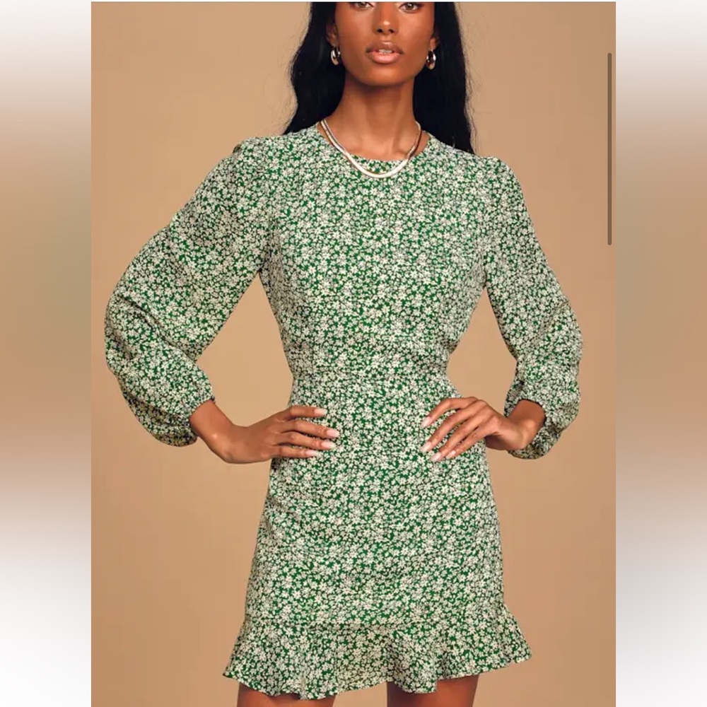 Lulu's Green and White Floral Dress